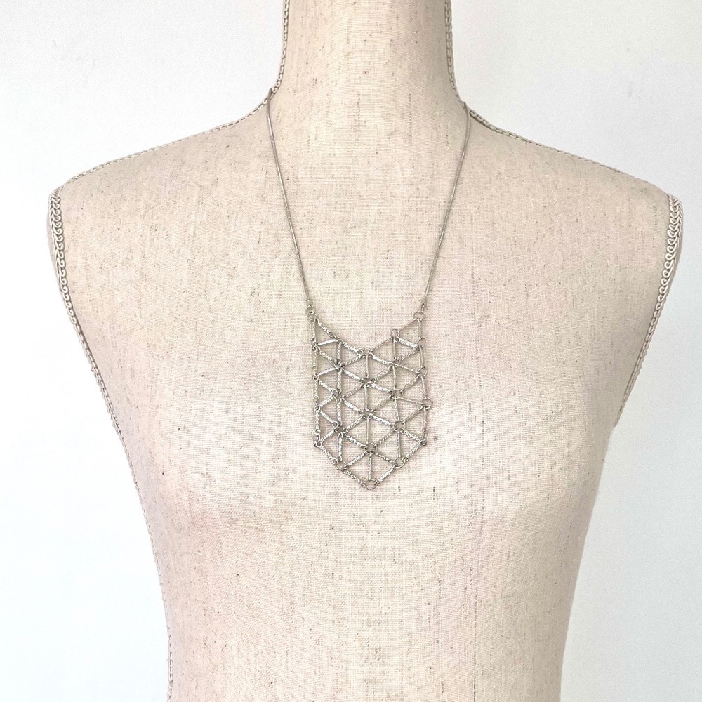 Silver Chain Link Mesh Bib Necklace Global & Vine